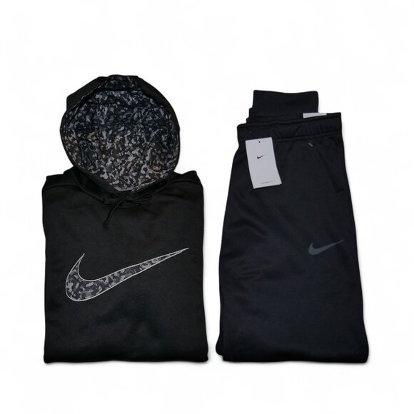 Nike Therma-Fit Sweatsuit Men's Size L-XL Black/Gray Camouflage Big Swoosh Outfi
